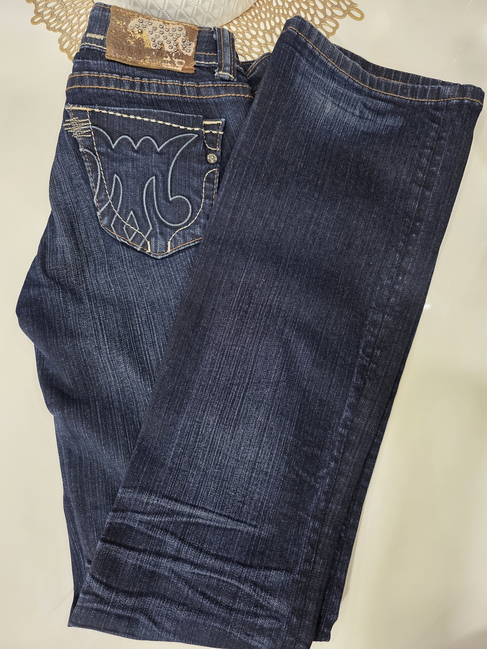 MEK Denim Moscow Slim Boot Jeans Women's 26x34 Dark Wash Buckle Stretch